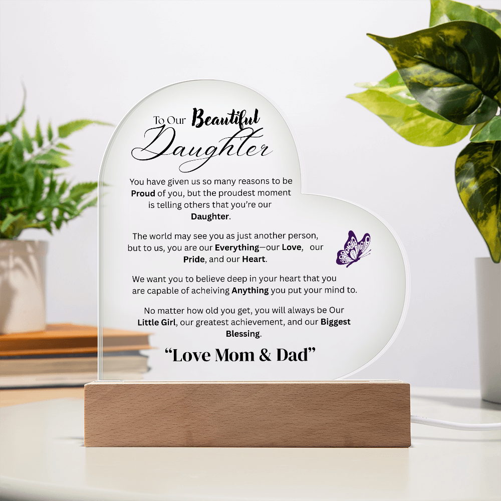 Colorful LED Acrylic Plaque - To Our Daughter from Both - Design 3