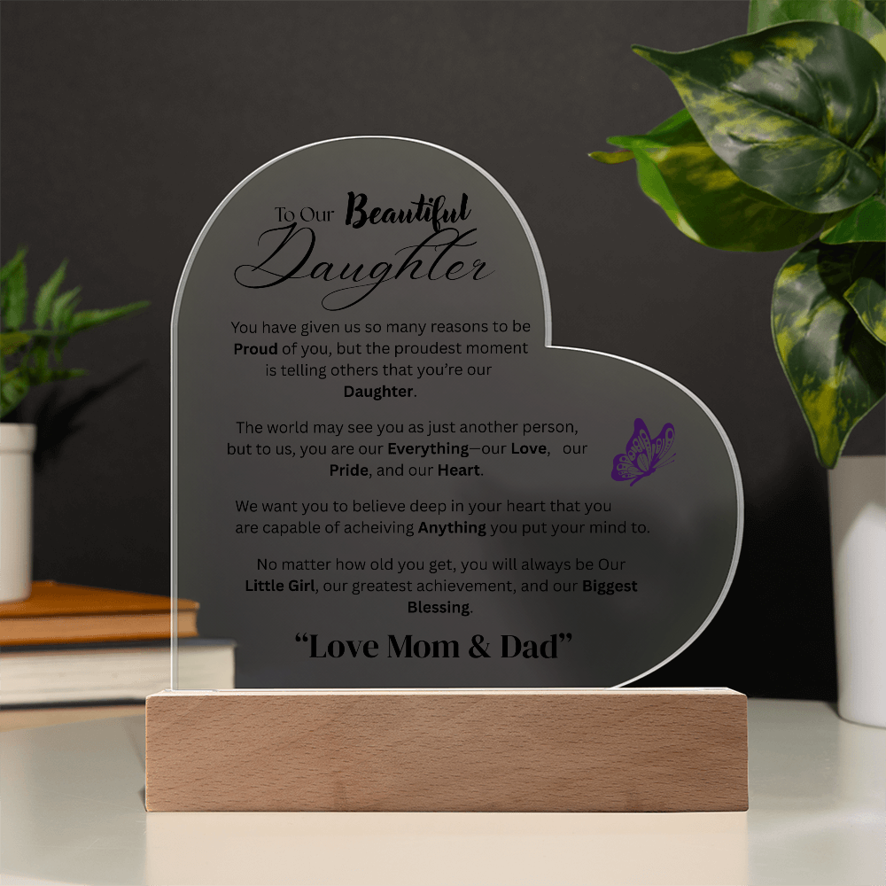 Colorful LED Acrylic Plaque - To Our Daughter from Both - Design 3