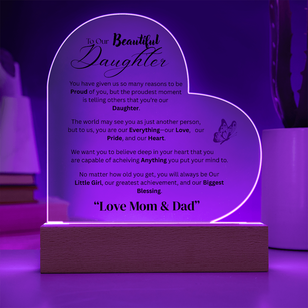 Colorful LED Acrylic Plaque - To Our Daughter from Both - Design 3