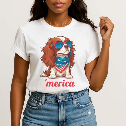 Cavalier King Charles Spaniel Patriotic 4th July T-Shirt
