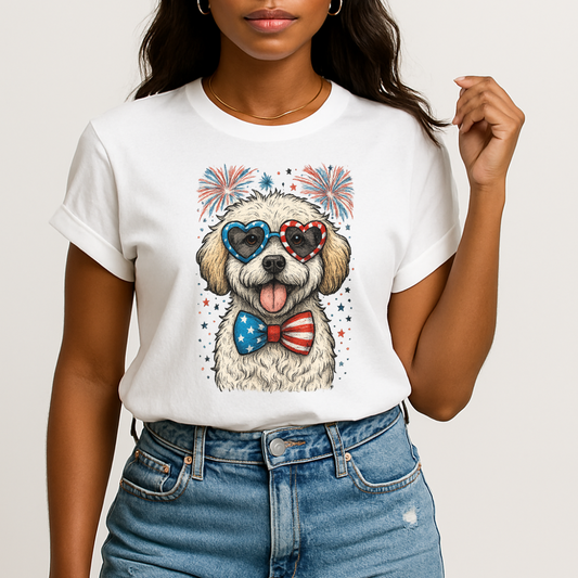 (Almost Gone) Maltipoo Fireworks 4th July T-Shirt